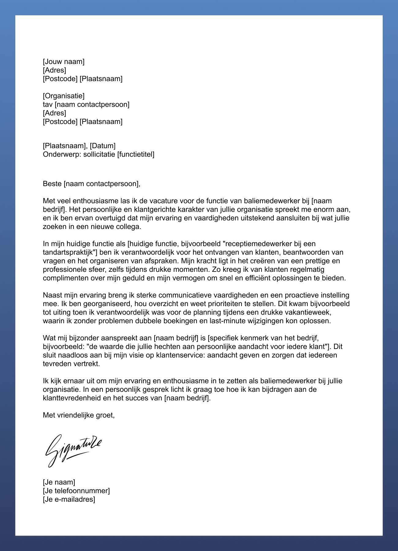 motivatiebrief baliemedewerker