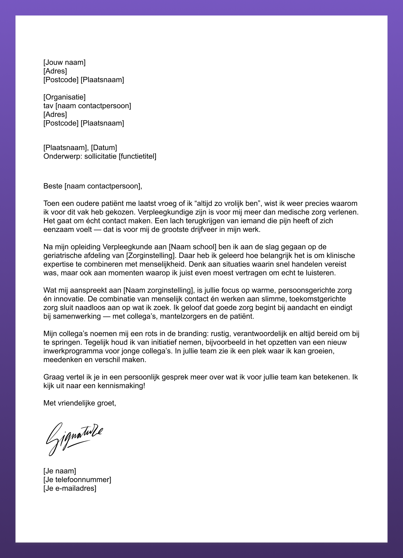motivatiebrief verpleegkundige