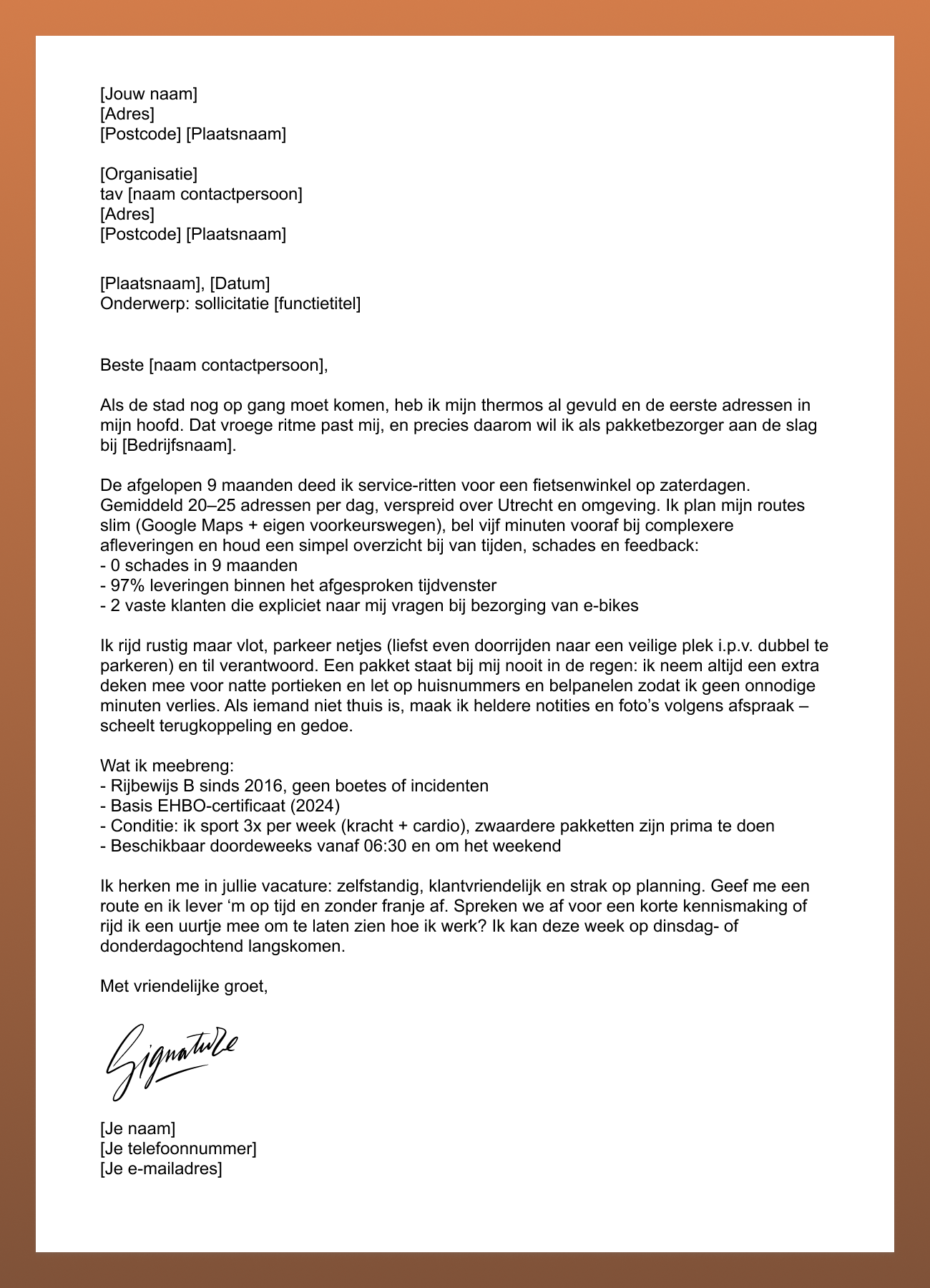 motivatiebrief bezorger