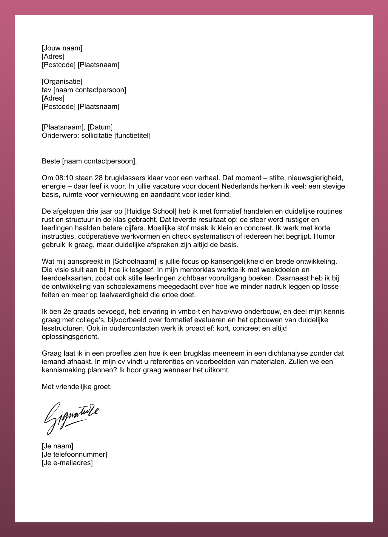motivatiebrief docent