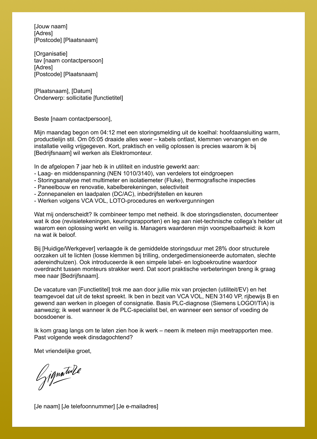 motivatiebrief elektromonteur