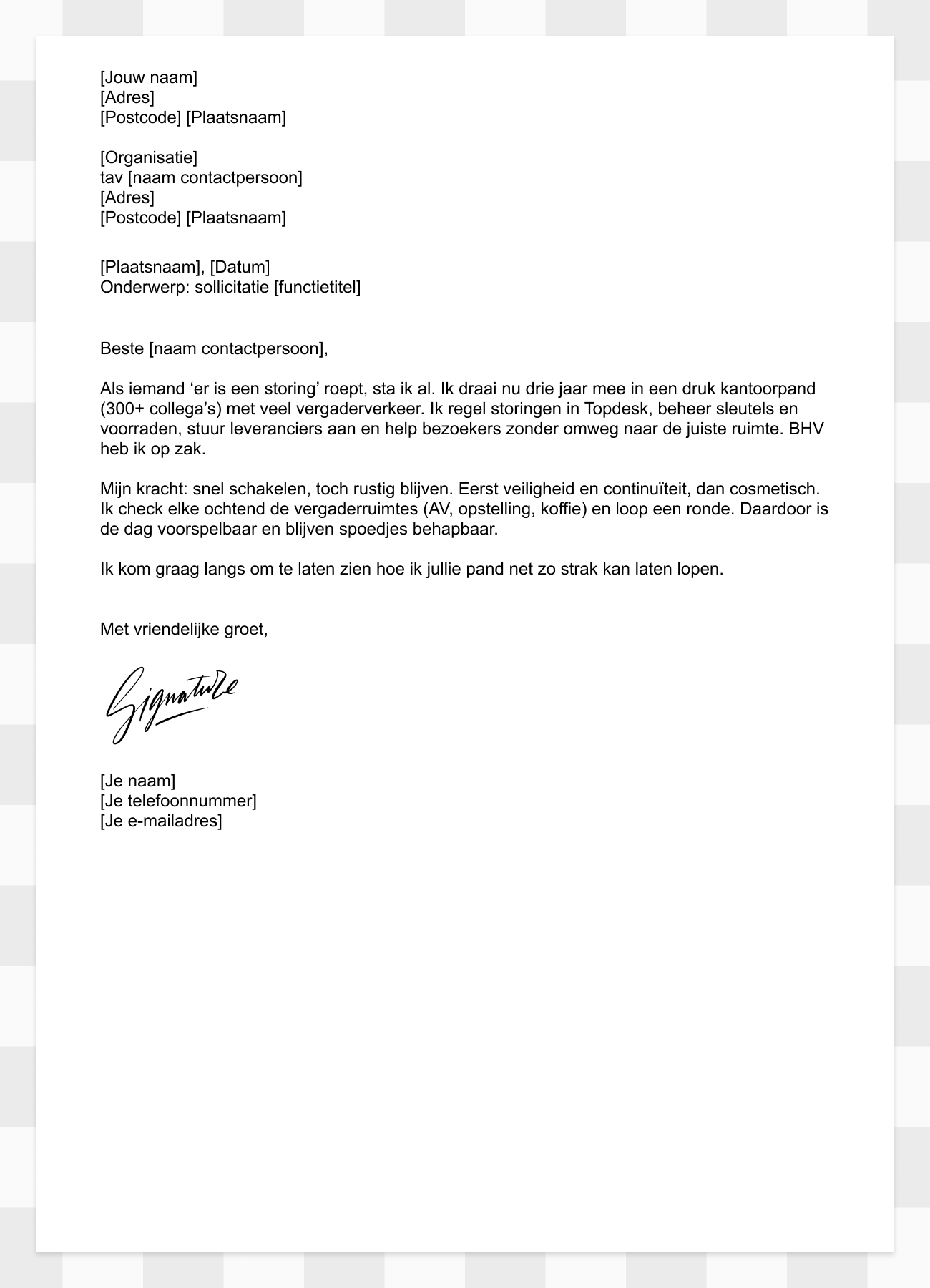 motivatiebrief facilitair medewerker